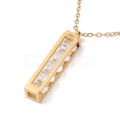 Clear Cubic Zirconia Beaded Rectangle Pendant with 304 Stainless Steel Cable Chains for Women NJEW-P262-05G-1