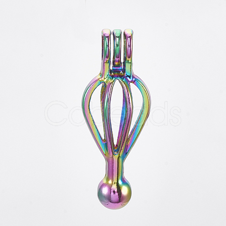 Plated Alloy Bead Cage Pendants PALLOY-S119-039-1