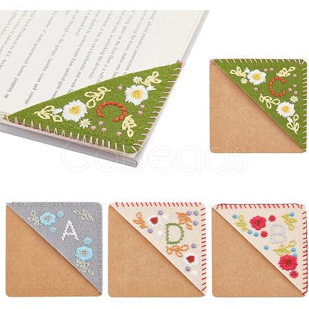 Olycraft 4Pcs 4 Style Felt & Kraft Paper Embroidery Corner Bookmarks FIND-OC0002-34-1