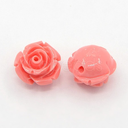 Synthetic Coral 3D Flower Rose Beads CORA-A006-15mm-018-1