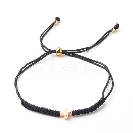 Cross Brass Beads Adjustable Nylon Thread Cord Bracelets BJEW-JB06396-02-1