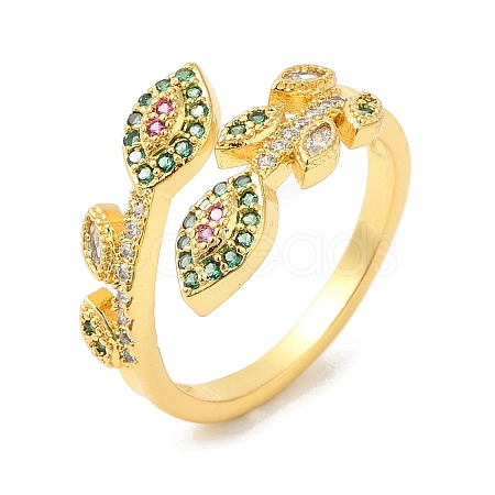 Colorful Cubic Zirconia Leaf Cuff Ring RJEW-L106-001G-1