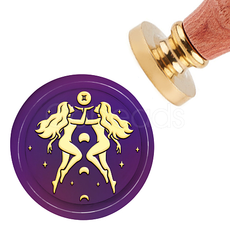 Brass Wax Seal Stamp with Handle AJEW-WH0184-0353-1