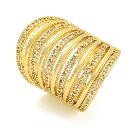 Brass Micro Pave Clear Cubic Zirconia Cuff Finger Rings RJEW-B069-05G-1