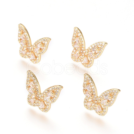 Brass Micro Pave Clear Cubic Zirconia Stud Earrings EJEW-L224-44G-1