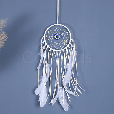 Cotton and linen Woven Net/Web with Feather Wall Hanging Decoration EVIL-PW0002-11A-1