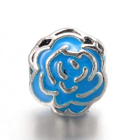 Large Hole Rose Flower Alloy Enamel European Beads MPDL-L013-01E-1