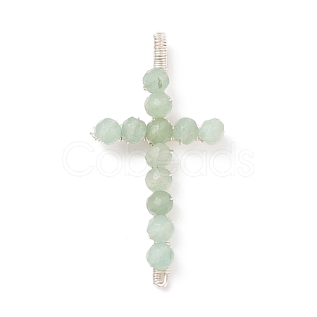 Natural Green Aventurine Faceted Round Beads Pendants PALLOY-TA00002-01-1