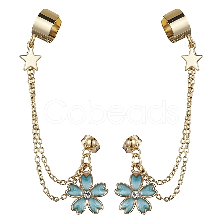 Light Gold 304 Stainless Steel Cuff Earring Chains with Rhinestone EJEW-JE05684-04-1