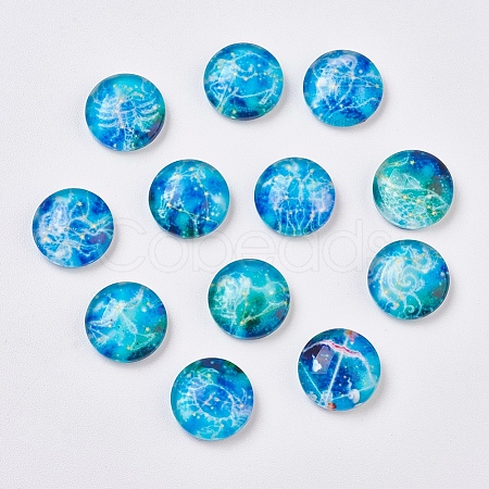 Luminous Constellation Pattern Glass Cabochons X-GGLA-WH0001-02-1