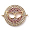 Brass Micro Pave Cubic Zirconia Links connectors, Flat Round with Mask Shape, Golden, Colorful, 19x23x2mm, Hole: 1.2mm