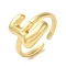 Brass Open Cuff Rings, for Women, Lead Free & Cadmium Free, Real 18K Gold Plated, Letter E, 12.5mm, Adjustable