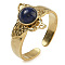 Natural Lapis Lazuli Finger Rings, Butterfly 304 Stainless Steel Open Cuff Rings, Real 18K Gold Plated, 13.5mm, Adjustable