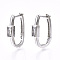 Brass Micro Pave Clear Cubic Zirconia Huggie Hoop Earring, Nickel Free, Oval with Rectangle, Platinum, 21.5x4.5x14.5mm, Pin: 1.2mm