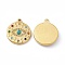 PVD Vacuum Plating 201 Stainless Steel Pendants, with Rhinestone, Real 18K Gold Plated, Flat Round with Eye Charms, Mixed Color, 21x18x3.9mm, Hole: 1.4mm