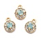 Brass Micro Pave Cubic Zirconia Charms, Long-Lasting Plated, Real 18K Gold Plated, Flat Round, Sky Blue, 8x6x3mm, Hole: 1.2mm