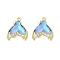 Rack Plating Alloy Pendants, with Rhinestone and Glass, Fishtail, Dodger Blue, 17x14x5mm, Hole: 1.2mm