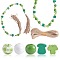 150Pcs 5 Styles Saint Patrick's Day Wood European Beads Set, Large Hole Bead, with 10M Hemp Rope, Round & Hat and Shamrock, Mixed Shapes, Mixed Color, Bead: 16~18x8mm, Hole: 4mm, about 30pcs/style