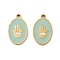 Ion Plating(IP) 316 Surgical Stainless Steel Pendants, Nickel Free, with Enamel, Real 18K Gold Plated, Oval with Hamsa Hand Pattern, Aqua, 18x11x1.5mm, Hole: 1.6mm