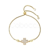 Brass Pave Clear Cubic Zirconia Box Chain Cross Pendant Slider Bracelets BJEW-JB10809-1