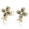 Brass Micro Pave Green Cubic Zirconia Stud Earring Findings KK-T056-27G-NF-3