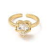 Clear Cubic Zirconia Heart Open Cuff Ring RJEW-I092-16G-2