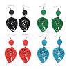 Trendy Leaf Wood Dangle Earrings EJEW-F062-K-1