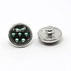 Platinum Plated Brass Glass Flat Round with Skull Jewelry Snap Buttons SNAP-M018-02-1