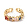 Colorful Cubic Zirconia Rectangle Open Cuff Ring RJEW-P032-07G-2