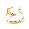 Clear Cubic Zirconia Moon Open Cuff Ring with Imitation Pearl for Women RJEW-A003-01G-3