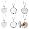 Unicraftale 6Pcs 3 Style Heart & Flat Round & Flower 304 Stainless Steel Photo Locket Necklaces Set with Cable Chains for Women NJEW-UN0001-37-1