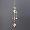 Natural Rhodonite Star Sun Catcher Hanging Ornaments with Brass Sun HJEW-PW0002-13H-1