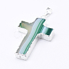 Dyed Natural Striped Agate/Banded Agate Cross Pendants G-P089-10-3