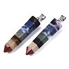 Assembled Natural Topaz Jade & Red Jasper & Red Agate & Lapis Lazuli & Quartz Crystal & Green Aventurine & Amethyst Big Pointed Pendants G-N0327-001B-01-2