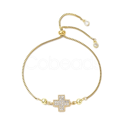 Brass Pave Clear Cubic Zirconia Box Chain Cross Pendant Slider Bracelets BJEW-JB10809-1