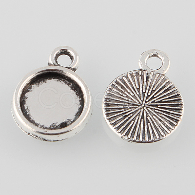 Tibetan Style Antique Silver Alloy Flat Round Pendant Cabochon Settings X-TIBEP-M022-27AS-1