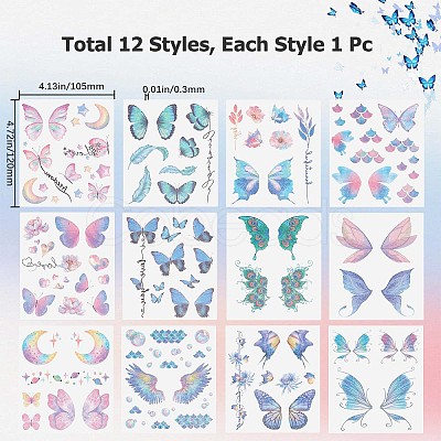 Gorgecraft 12 Sheets 12 Style Butterfly Theme Cool Sexy Body Art Removable Temporary Tattoos Paper Stickers MRMJ-GF0001-37-1