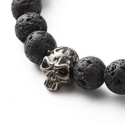 Natural Lava Rock Round Beads Stretch Bracelet BJEW-JB06832-1