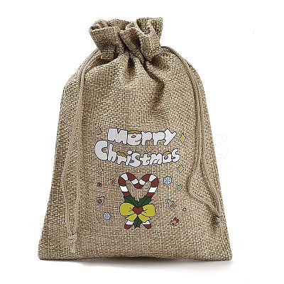 Christmas Printed Burlap Packing Pouches Drawstring Bags ABAG-Q053-02B-12-1