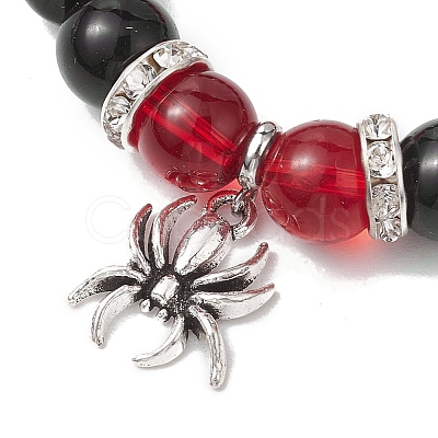 2Pcs 10mm Round Blue Cat Eye & Red Glass & Black Glass Beaded Stretch Bracelet Sets for Lover BJEW-JB10325-04-1