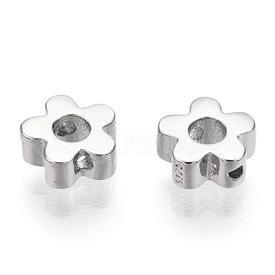 Rhodium Plated 925 Sterling Silver Beads STER-T004-74P-1