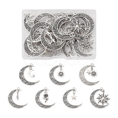 PandaHall Jewelry 28Pcs 7 Style Tibetan Style Zinc Alloy Pendants FIND-PJ0001-25-1