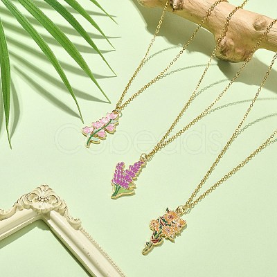 3Pcs 3 Style Alloy Enamel Flower Pendant Necklaces Set with 304 Stainless Steel Chains NJEW-JN04413-1