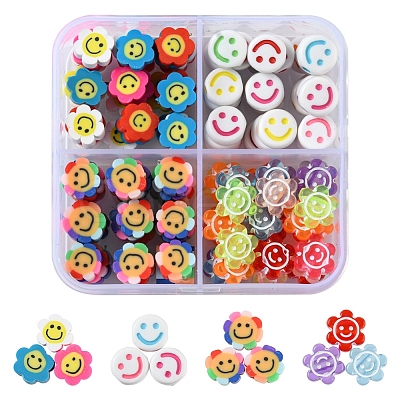 120Pcs 4 Style Smiling Face Beads for DIY Jewelry Making Finding Kits DIY-YW0005-10-1