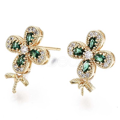 Brass Micro Pave Green Cubic Zirconia Stud Earring Findings KK-T056-27G-NF-1