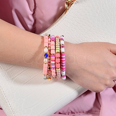 5Pcs 5 Style Handmade Polymer Clay Beads Stretch Bracelets Sets BJEW-SZ0001-77A-1