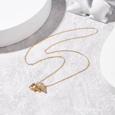 Heart and Conch Pendant Necklace with Cable Chain for Women NJEW-JN03796-1