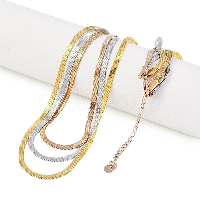 Three Colors 304 Stainless Steel Flat Snake Chain 3 Layer Necklaces NJEW-H038-02M-1