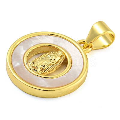 Real 18K Gold Plated Brass Pendants with Shell KK-D534-05G-01-1