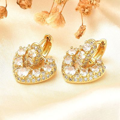 Rack Plating Heart Brass Micro Pave Clear Cubic Zirconia Hoop Earring for Women EJEW-C125-01G-1